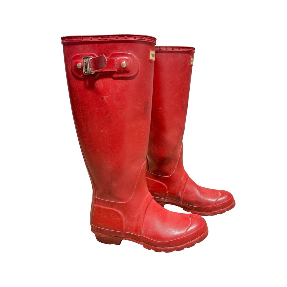 Hunter Original Tall Rain Boots Red Matte Waterproof Rubber Womens Size 6